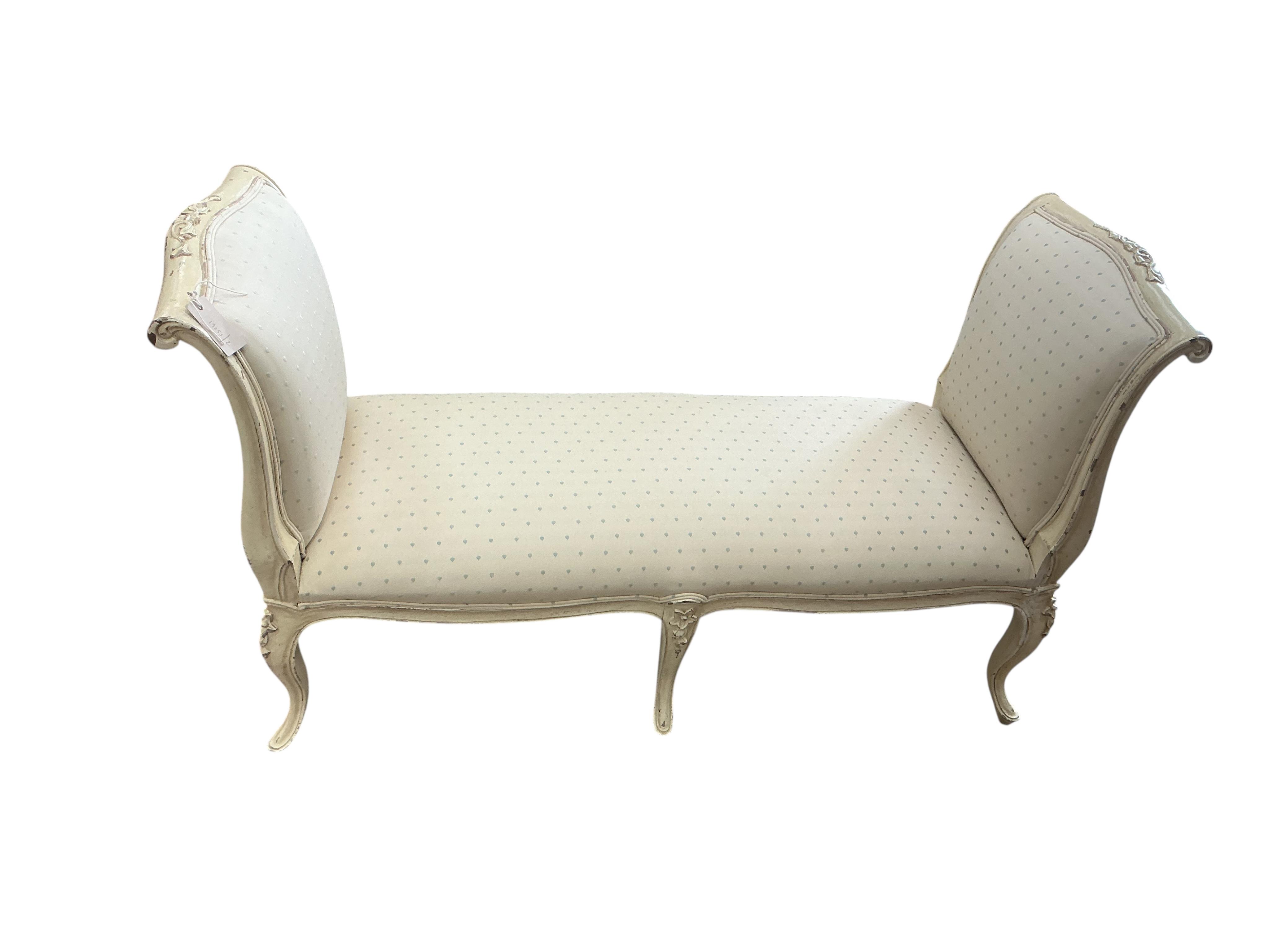 A Victorian style painted upholstered window seat, width 130cm, depth 47cm, height 78cm